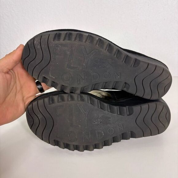 Fly London Black Suede Cutout Side & Open Toe Wedge Sandals Size 10-10.5 - Picture 11 of 12
